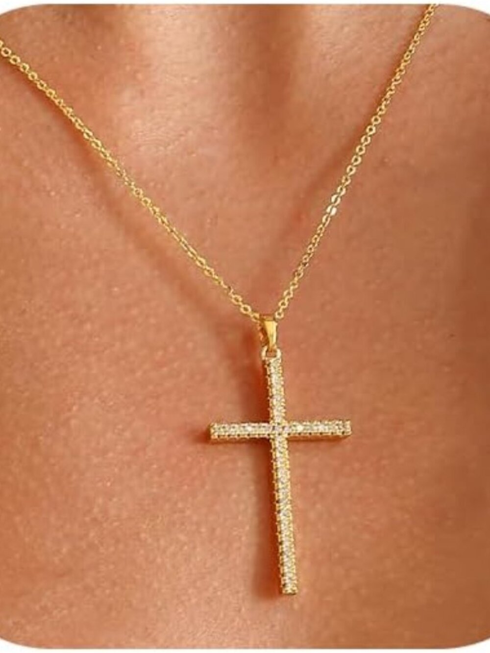 Cross Necklace for Women, 14K Gold Plated Cubic Zirconia Cross Pendant Necklace,